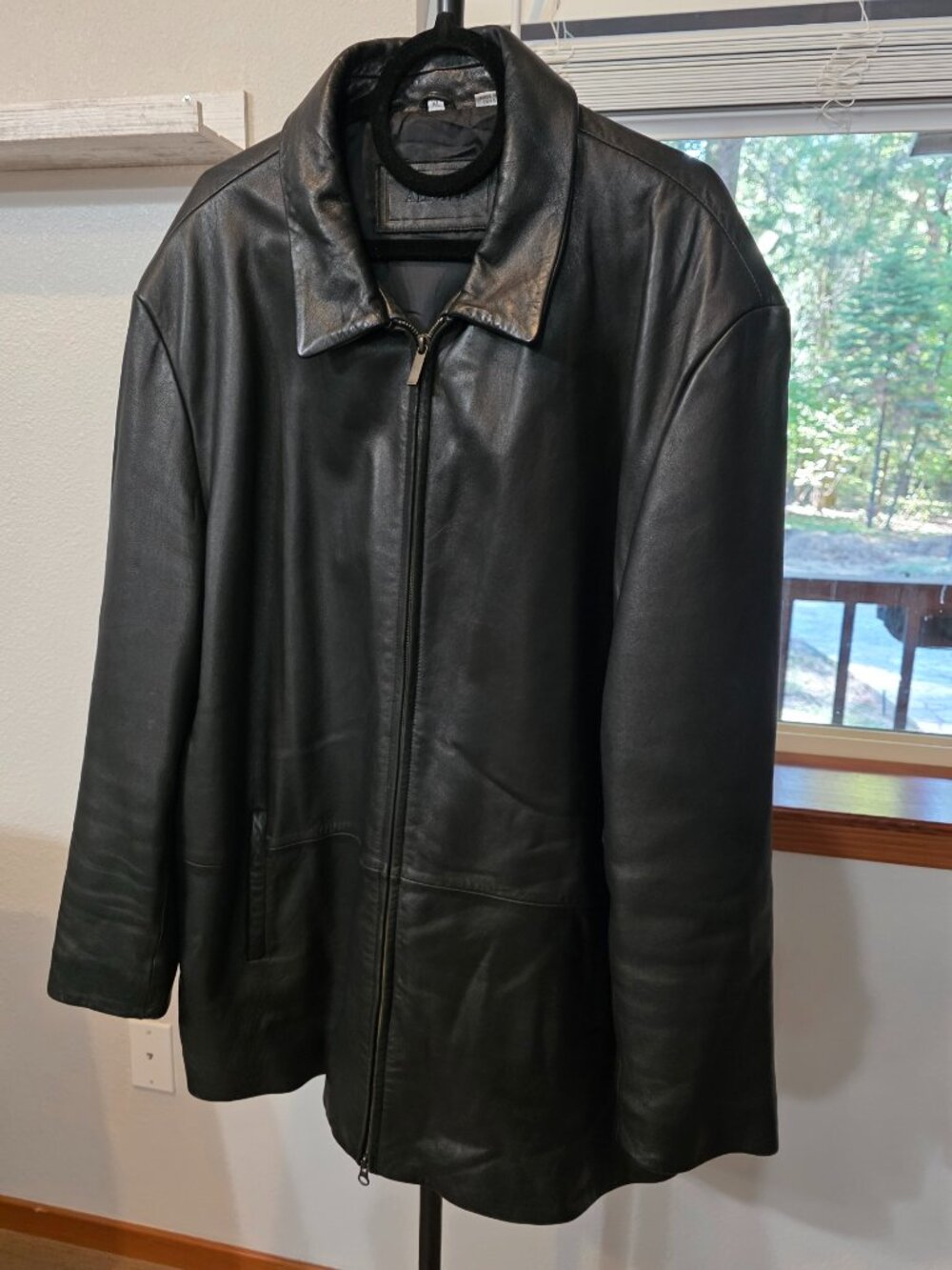 Alfani Men's Black Genuine Leather Zip-Front Jacket